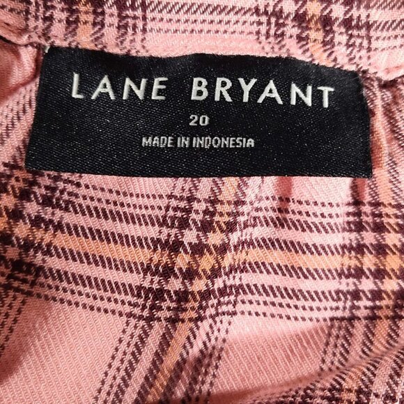 Lane Bryant Women's Plaid Peplum Blouse Square Plus Size 20 Pink and Brown - Picture 8 of 10